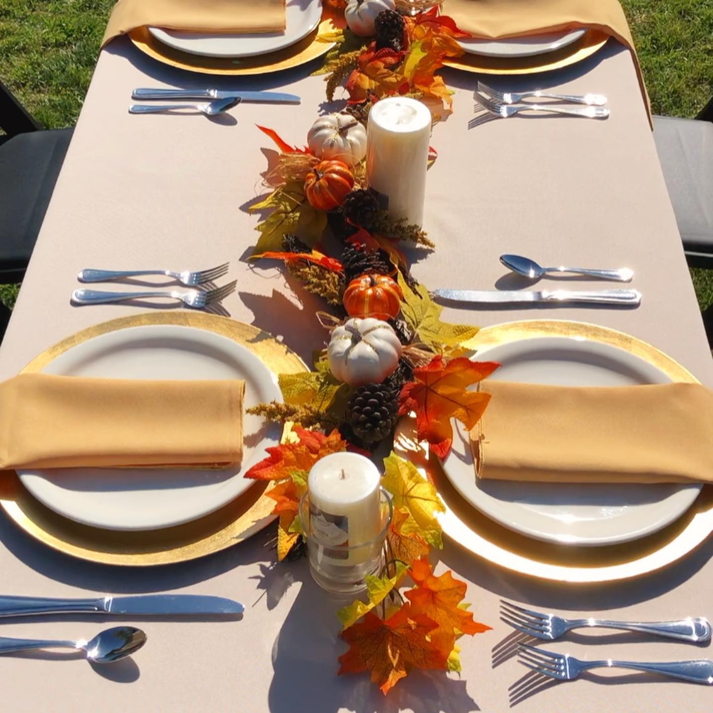rectangle tablecloths thanksgiving setup